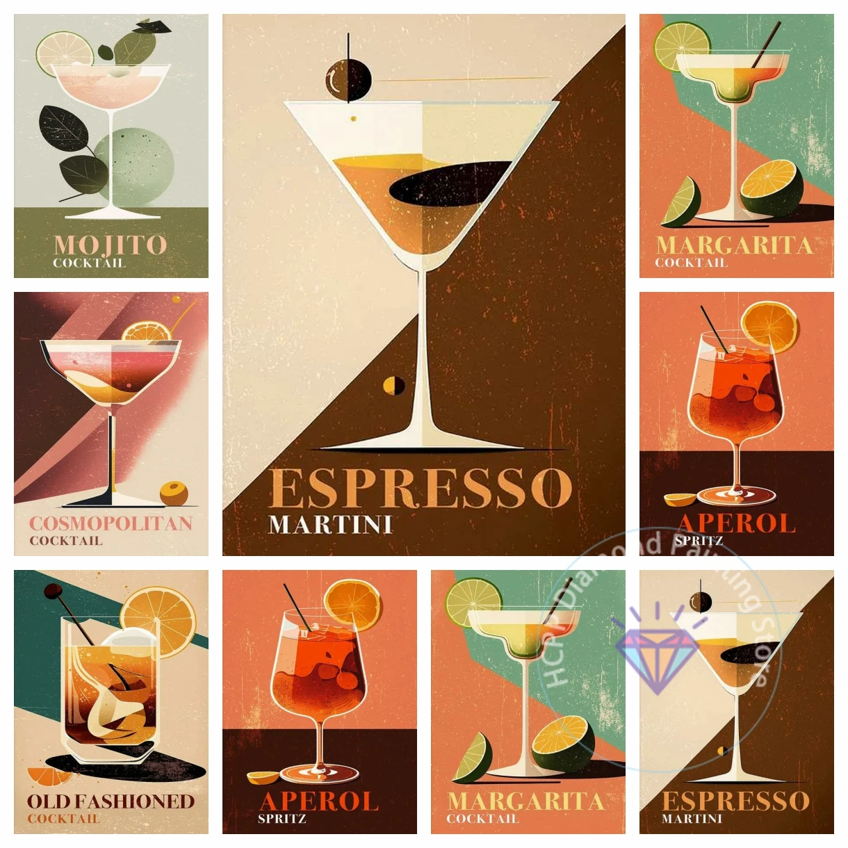 Vintage Cocktail Mojito Aperol Cosmopolitan Zitrone Orange Diamant Malerei Kit 5D DIY Diamant handgemachte Kunst exquisite Geschenk Handwerk