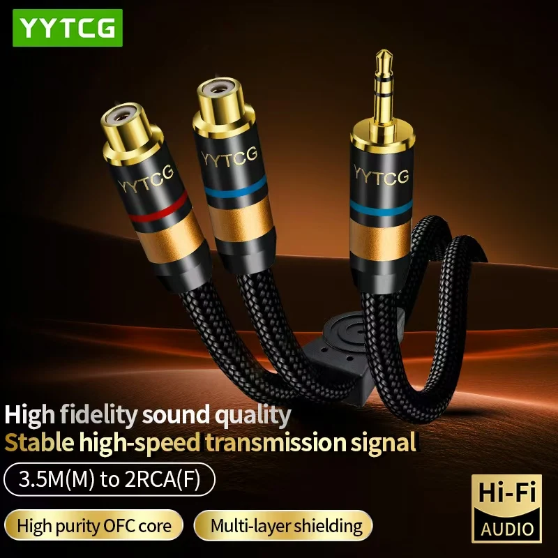 Aux-Kabel 3,5-mm-Klinkenstecker auf 2RCA OFC-Audiokabel AUX-RCA-Klinkenstecker 3,5 Y-Splitter für Verstärker, Mobiltelefon, Computer, Desktop-Audio Image