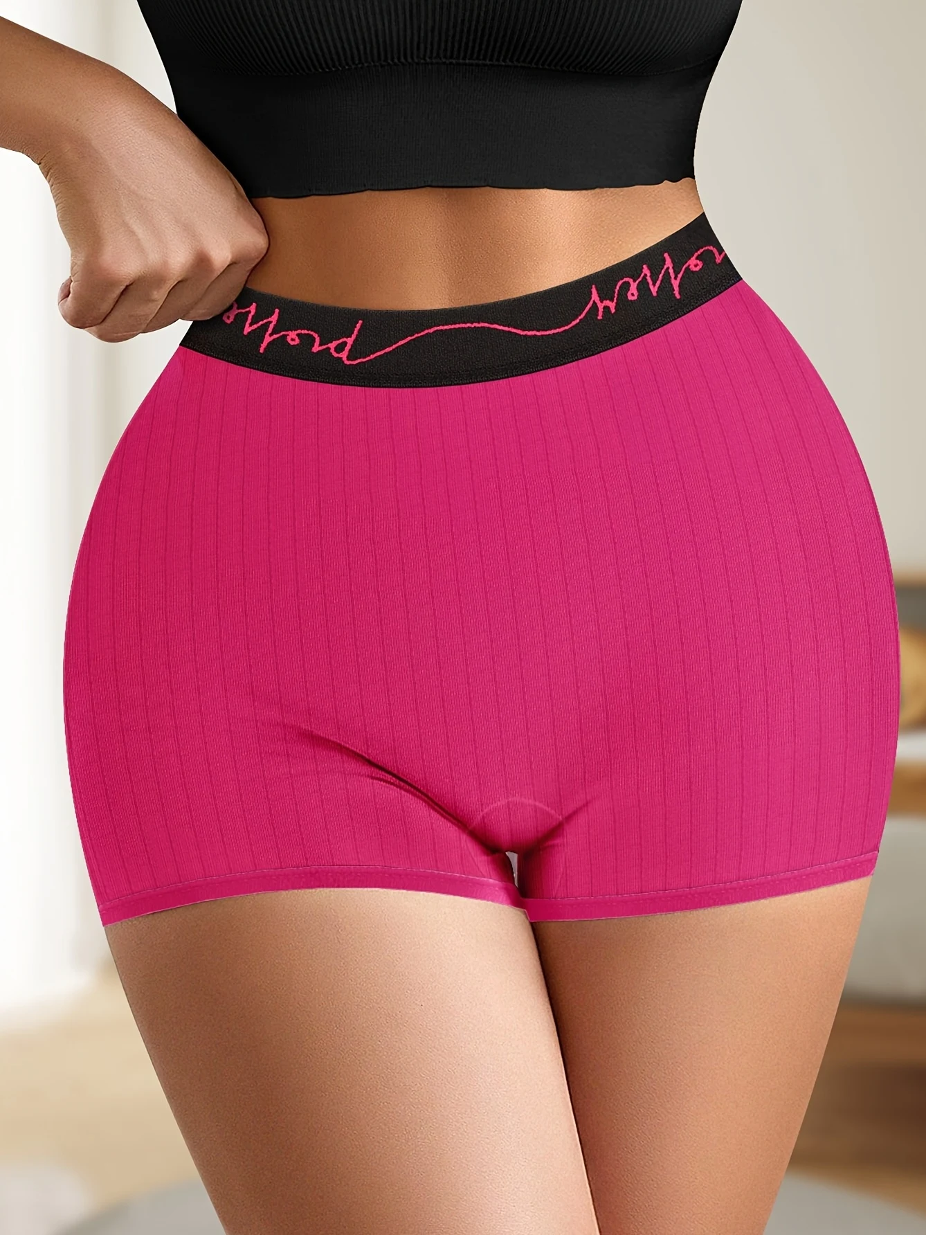 Elegantes, mittelhohes, quadratisches A-Linien-Höschen in Übergröße mit MIOTAN-Bund und vertikalen Streifen, atmungsaktive, weiche Unterwäsche Image