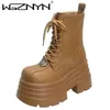 10CM Frauen Hohe Plattform Motorrad Stiefel Gothic Leder Punk Boot Winter Warme Pelz Schnee Schuhe