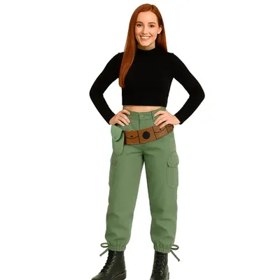 Kim Possible Cosplay-Kostüm für Damen, Kimberly Ann Possible T-Shirt, Hose, Gürtel, Halloween-Mottoparty-Outfits Takerlama Image