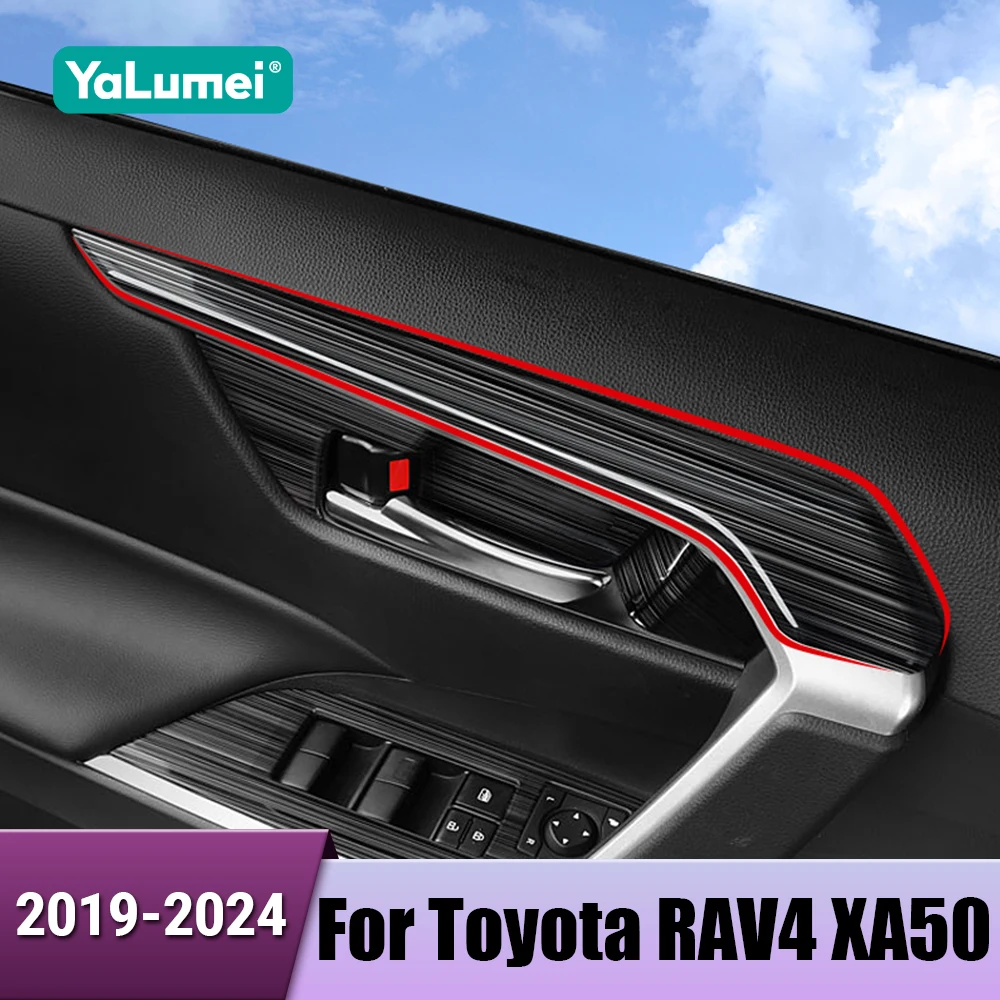 Auto Tür Pull Griff Abdeckung Trim Armlehne Rahmen Aufkleber Für Toyota RAV4 XA50 2019 2020 2021 2022 2023 2024 Hybrid zubehör Image