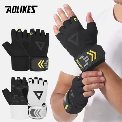 AOLIKES Weightlifting Gloves Wristband Support Breathable Anti-Slip Sports Gym Gloves Bodybuilding Powerlifting Fitness Training
