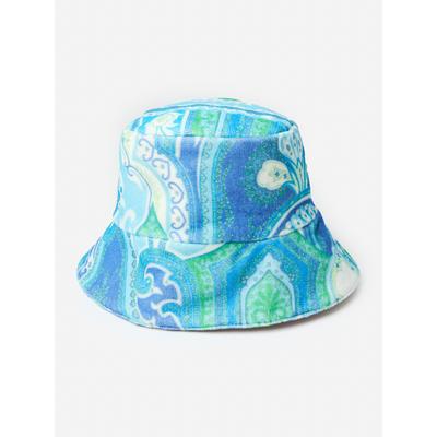 J.McLaughlin Women's Harlow Terrycloth Hat in Moroccan Paisley Grass/Lapis Blue | Cotton