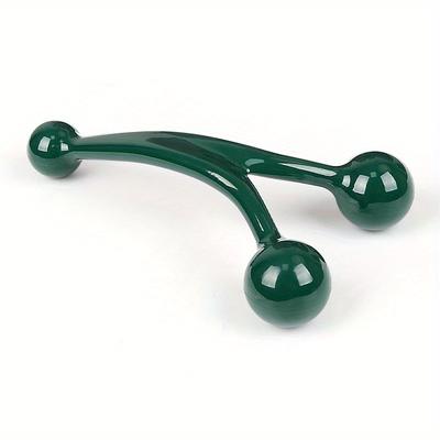 TEMU 1pc Handheld 3-ball Massager For Full Body - Durable Plastic Round Face Roller For Shoulders, Neck, Legs & Feet - Green Self-massage Tool For Muscle Tension & Circulation Image