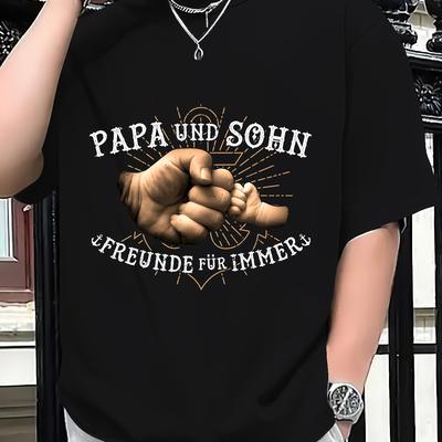 "TEMU Men's Cotton Graphic T-shirt- "papa& Son " Print, Loose Fit Casual Short Sleeve, Breathable , Machine Washable, Punch Card Design| Relaxed Fit Shirt" Image