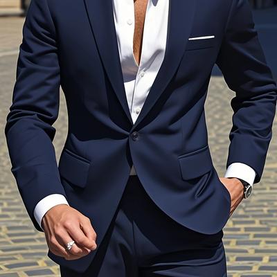 TEMU Men's Business Casual Suit Set, Consisting Of A Blazer And Trousers, Suitable For Parties, Work, Casual , And Weddings Image