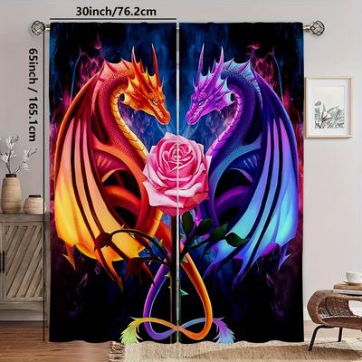 TEMU 2pcs Dragon Pattern Curtains, Decorative Window Drapes, Window Treatments For Bedroom Living Room, Home Decoration, Room Decoration Image