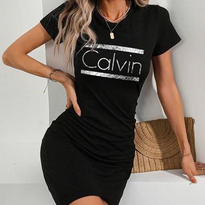 TEMU Women's Sexy Bodycon Dress With Art Letter Print - Stretchy Breathable Fabric, Form-fitting Mini Dress For Spring/summer, Machine Washable Black Dress For Casual & Formal Outfits Image