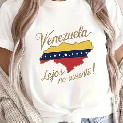 TEMU Of Venezuela With Print T-shirt, Short Sleeve Crew Neck Casual Top For Summer & Spring, Women's Clothing Image
