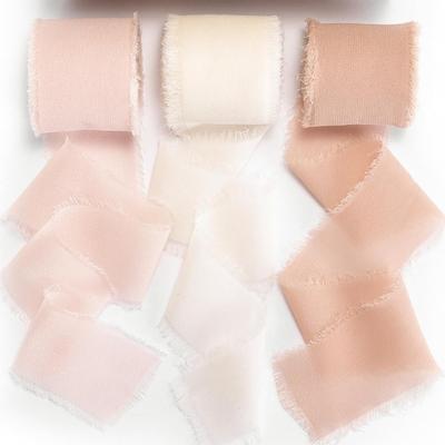 "TEMU Handmade Chiffon Silk Ribbon Fringe 1.5" X 16.4 Yd Blush Frayed Edges Ribbons For Wedding Invitations Bridal Bouquets Gifts Wrapping Crafts Holiday Party Decorations" Image