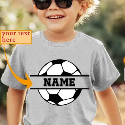TEMU Chicfull Boys' Soccer Graphic Tee - Customizable Name Print, Casual Crew Neck, Light Brown, Spring/summer, Everyday Tshirt | Soccerthemed Apparel | , Soccer Tshirt Image