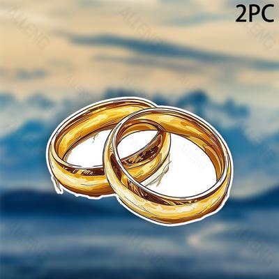 TEMU 1pc/2pcs/4pcs Wedding Bands Illustration Vinyl Decal - Self-adhesive Matte Sticker For Car Window, Truck, Glass & Metal Surfaces, Single Use Irregular Shape