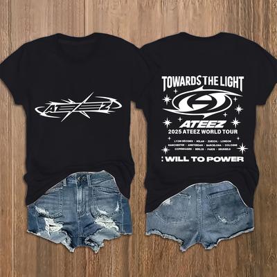 "TEMU Women's Casual Double-sided Print T-shirt - "" & " 2025 " Design, Comfortable Breathable Fabric, Short Sleeve, Round Neck, Ideal For , Casual Attire||" Image