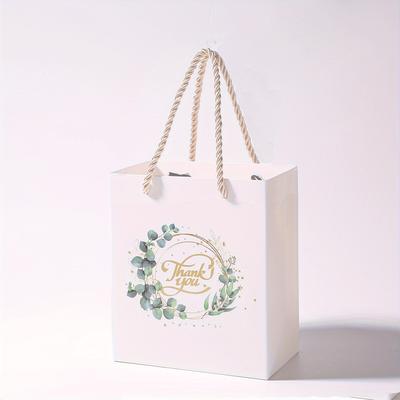 "TEMU 16-pack Eucalyptus Garland Thank You Gift Bags - 5.19"x3.15"x5.9" Paper Favor Bags For Wedding, Baby Shower, Birthday, And Bridal Celebrations - Party Supplies For Seasonal Gifting" Image