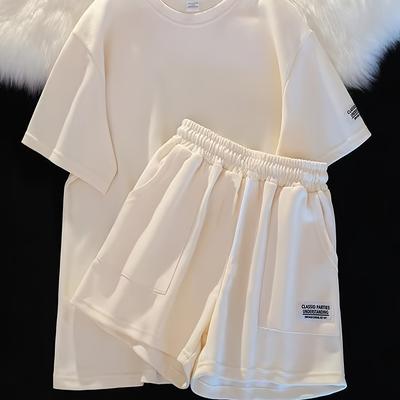 TEMU 2pcs Set Of Girls' Short-sleeved Clothing 2025 New Loose Sports Summer Clothing, Small T-shirt And Casual Shorts Two-piece Set, For Outdoor Image