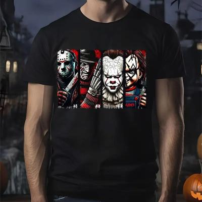 TEMU Character Cartoon Pattern Printed Short Sleeved Round Neck T-shirt, Soft And Comfortable, Cotton Top, Casual, Loose, Fitness, Fashionable Men's T-shirt Image