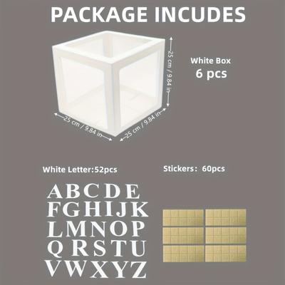 TEMU 1 Set Of Party Balloon Box Decorations (6 White Boxes) | 52 Letters (two Sets Of A-z) Birthday Decoration Surprise Box, Proposal Party Wedding Decoration, Party Supplies Set (excluding Balloons) Image