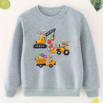 TEMU Cartoon Easter Activities Print Boys Cozy Pullover Sweatshirt Long Sleeve Crew Neck Stylish Top Clothing For Spring/autumn Image