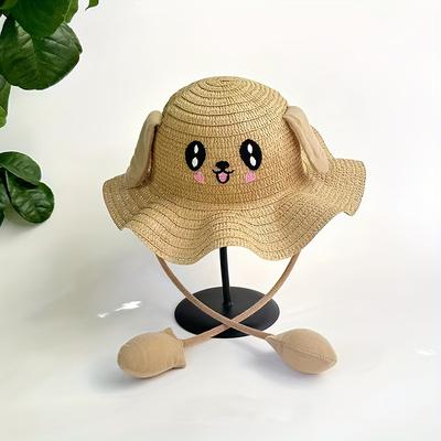 TEMU Straw Hat, Cute And , With Moving Ears, Cartoon Airbag, Fashionable Outdoor Hat, Summer Image