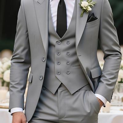 TEMU Men's Wedding And Formal Occasion Three-piece Suit Set Including Vest And Trousers Image