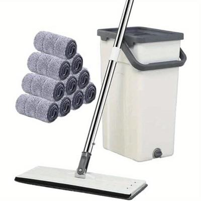 TEMU 12pcs Set Flat Mop Kit With 10 Microfibre Pads Mop System For Floor Cleaning Mop System Floor Mop Set Cleaning Bucket With Mop Set Wiper Set With Wring Function For Cleaning Long Service Life Image