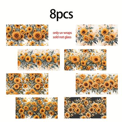 TEMU 8pcs Sunflower Uv Dtf Cup Stickers - Plastic Self-adhesive Decals With Crystal Accents For Glass Cups, Bottles, Diy Crafts, School Supplies & Home Decor, Vinyl Stickers For Cups Image