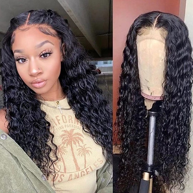 Remy Human Hair 13x6 Lace Front Wig Free Part Brazilian Hair Natural Wave Water Wave Natural Wig 130% 150% 180% Density with Baby Hair 100% Virgin Glueless Pre-Plucked For wigs for black women Long