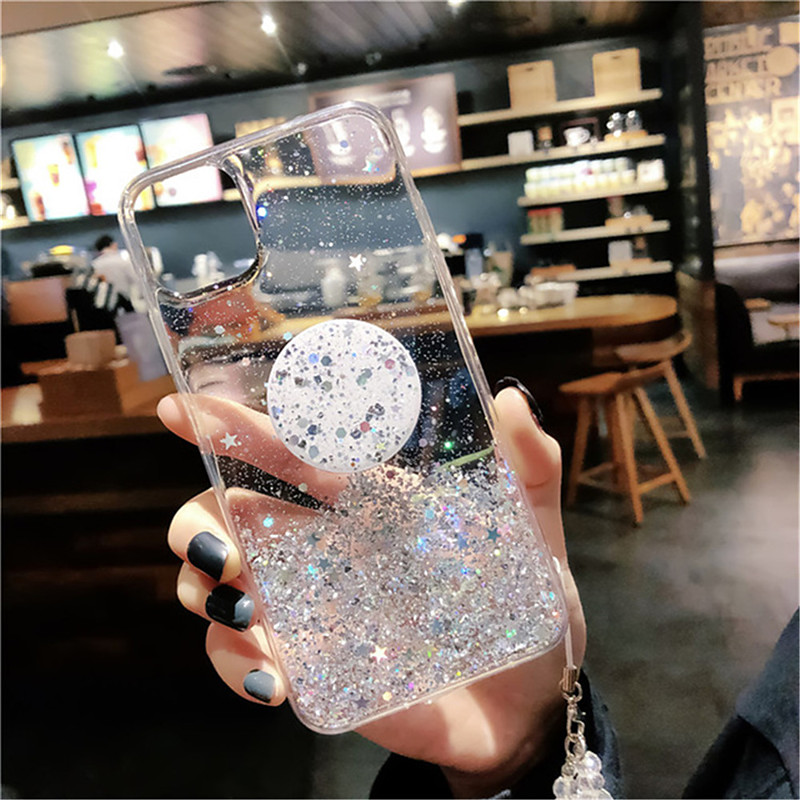 Phone Case For Samsung Galaxy S25 S24 S23 S22 S21 FE S21 Ultra Plus A34 A54 A53 S20 Back Cover with Stand Holder Full Body Protective Glitter Shine sky Glitter Shine TPU