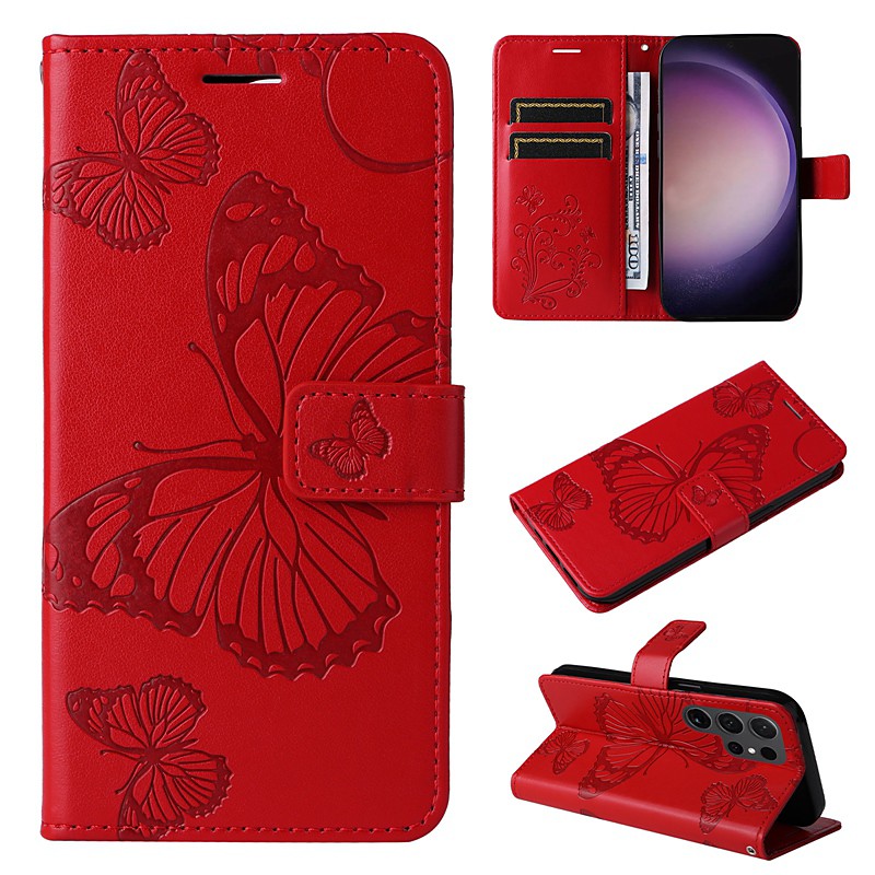 Phone Case For Samsung Galaxy S26 Ultra Plus S25 S24 S23 S22 S23 FE S21 Ultra Plus S20 A55 5G A35 5G Wallet Case Magnetic Full Body Protective with Wrist Strap Butterfly TPU PU Leather