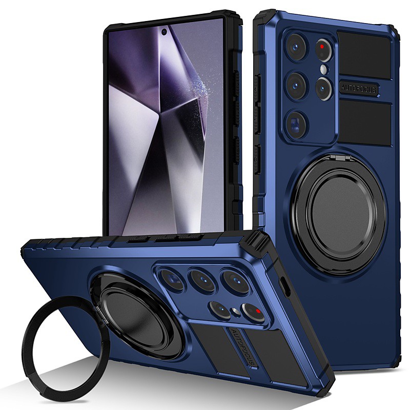 Phone Case For Samsung Galaxy S26 Ultra Plus S24 S23 S24 FE S22 S21 Ultra Plus Back Cover with Stand Holder Magnetic Shockproof Retro PC