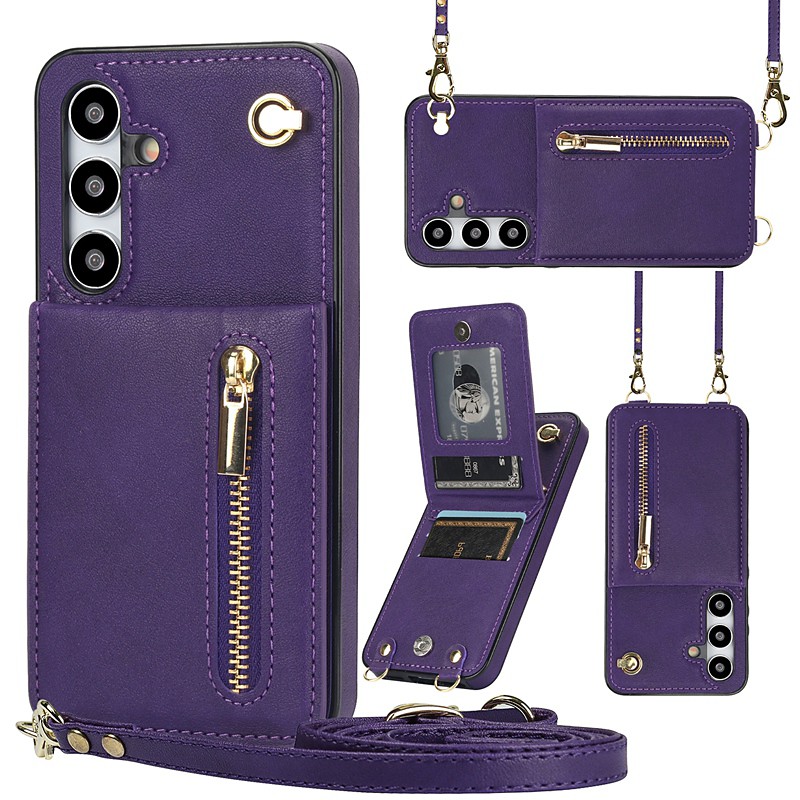 Phone Case For Samsung Galaxy S26 Ultra Plus S25 S24 S23 S22 S23 FE S21 Ultra Plus S20 Back Cover Wallet Case Zipper with Lanyard Kickstand Retro TPU PU Leather