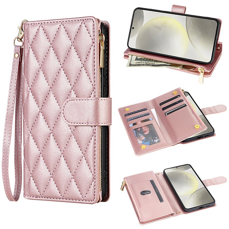 Phone Case For Samsung Galaxy S26 Ultra Plus S25 S24 S23 S22 S23 FE S21 Ultra Plus S20 A55 5G A35 5G Wallet Case Magnetic Zipper with Lanyard Retro Geometric Pattern TPU PU Leather