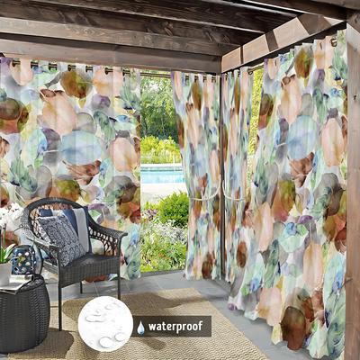 Waterproof Outdoor Curtain Privacy, Sliding Patio Curtain Drapes, Pergola Curtains Grommet Colorful Leaves For Gazebo, Balcony, Porch, Party, 1 Panel