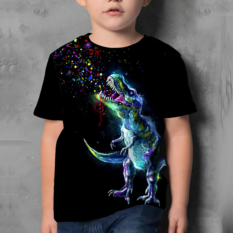 Kids Boys' T shirt Short Sleeve Dinosaur 3D Print Graphic Animal Black Children Tops Summer Active Cool Cute School Daily Wear 3-12 Years