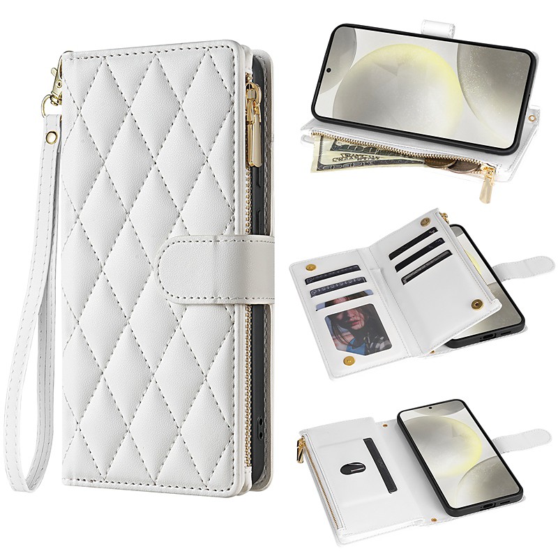 Phone Case For Samsung Galaxy S26 Ultra Plus S25 S24 S23 S22 S23 FE S21 Ultra Plus S20 A55 5G A35 5G Wallet Case Magnetic Zipper with Lanyard Retro Geometric Pattern TPU PU Leather