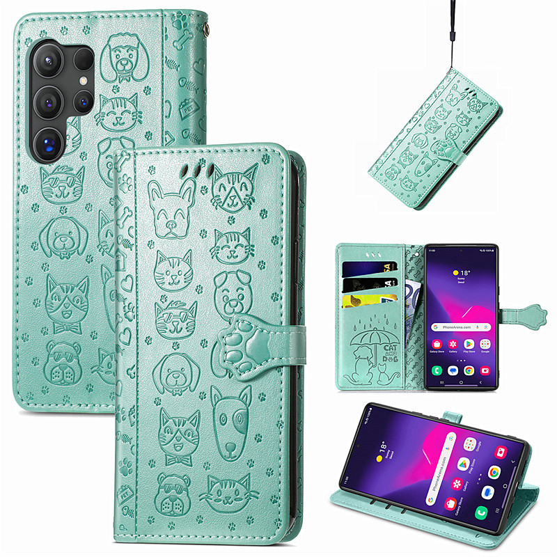 Phone Case For Samsung Galaxy S26 S25 Edge S24 FE S23 S22 S21 Ultra Plus A16 A55 5G A35 5G A25 Wallet Case Flip Cover with Wrist Strap Shockproof Cat Dog TPU PU Leather
