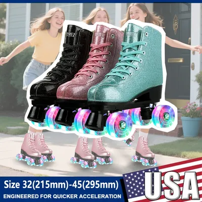 Double Row Roller Skates Beginner Women Men Outdoor Skating Flashing Quad Sneakers 4 Wheels Skate Shoes Size 32 33 34 35 36-45