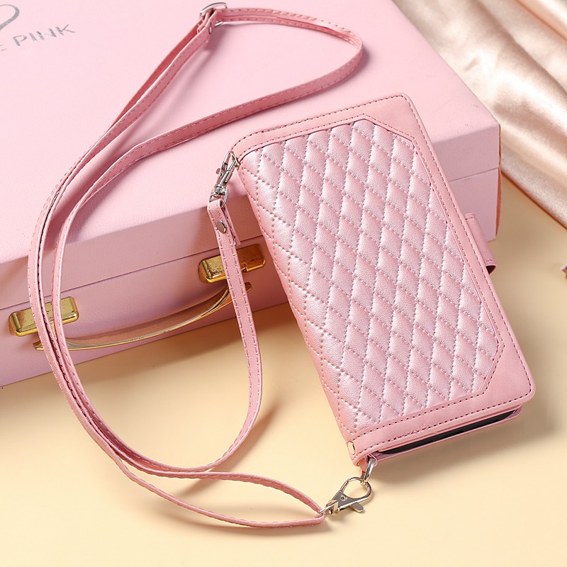 Phone Case For Samsung Galaxy S26 Ultra Plus S25 S24 S23 S22 S21 FE S21 Ultra Plus A14 A34 A54 Handbag Purse Wallet Case Zipper with Removable Cross Body Strap With Card Holder Solid Colored