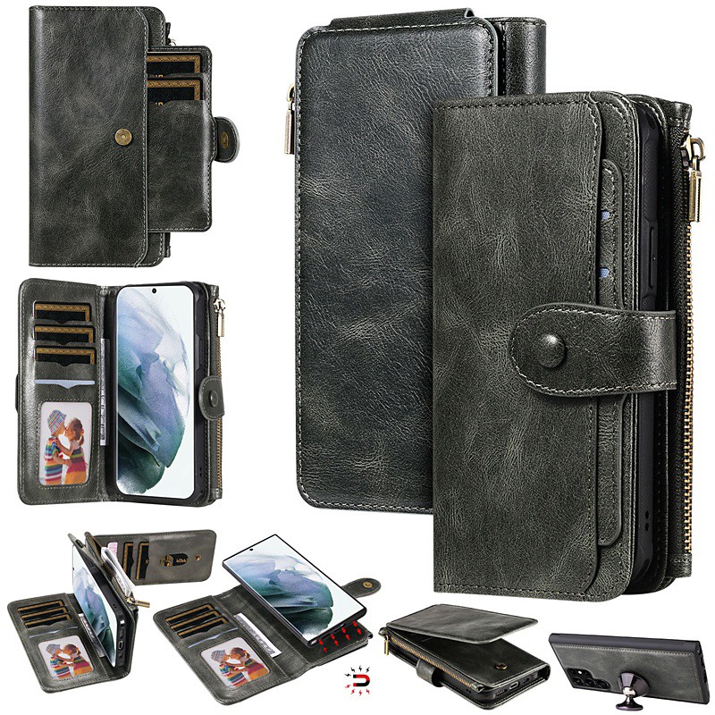 Phone Case For Samsung Galaxy S25 S24 S23 S23 FE S22 S21 Ultra Plus S20 Wallet Case Detachable Magnetic Zipper Retro TPU PU Leather
