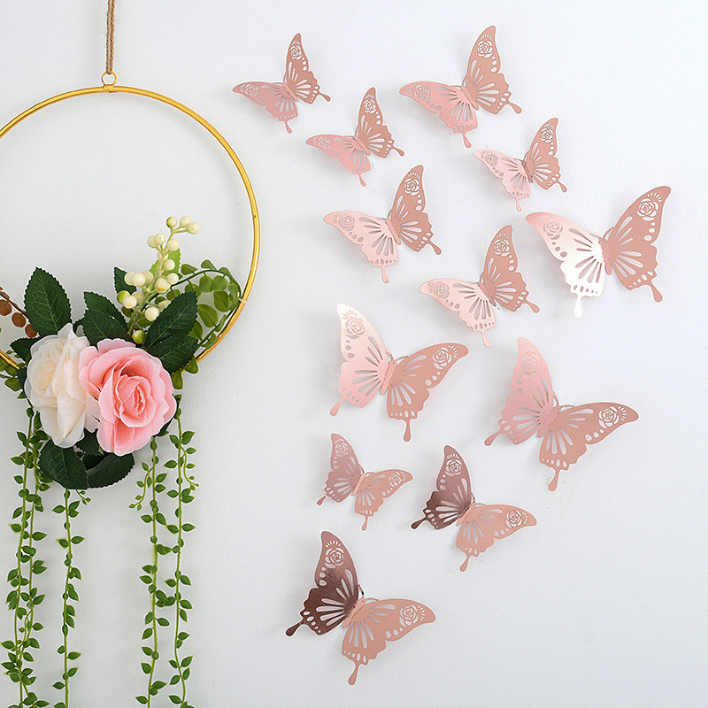 12pcs Golden Butterfly Decorations - 3D Wall Art for Parties, Crafts, and Baby Showers - Easy to Apply Stickers for Beautiful and Elegant Decor