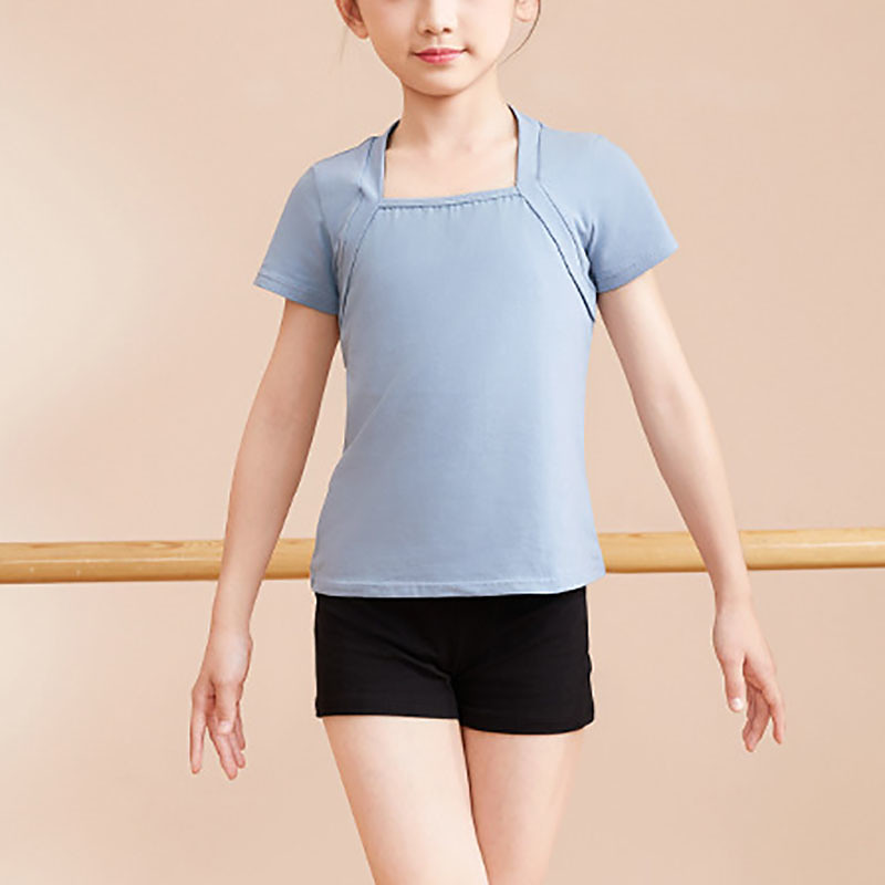 Kids' Dancewear Ballet Top Pure Color Splicing Girls' Performance Training Short Sleeve High Cotton Blend