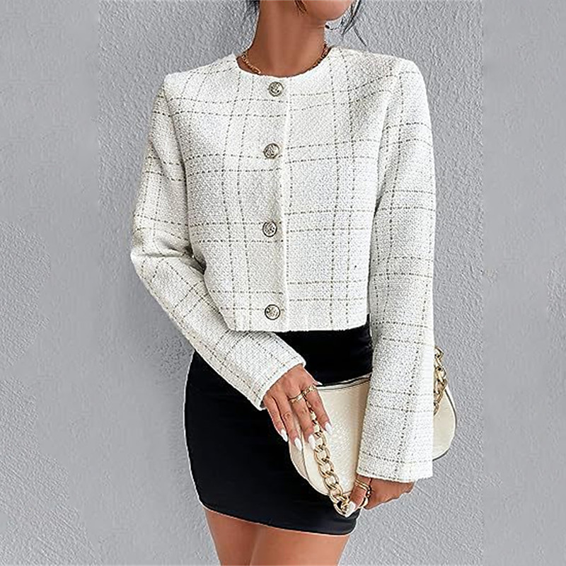 Women's Casual Jacket Windproof Warm with Pockets Print Fashion Daily Street Style Plaid Vacation Street Sport Daily Wear Single Breasted Regular Crewneck Regular Fit Long Sleeve Outerwear Black