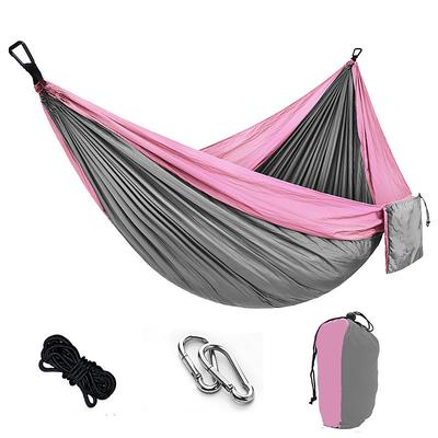 Camping Hammock Outdoor Portable Breathable Quick Dry Ultra Light (UL) Foldable Parachute Nylon with Carabiners and Tree Straps for 2 person Hunting Fishing Hiking Transparent Green Pink and Blue