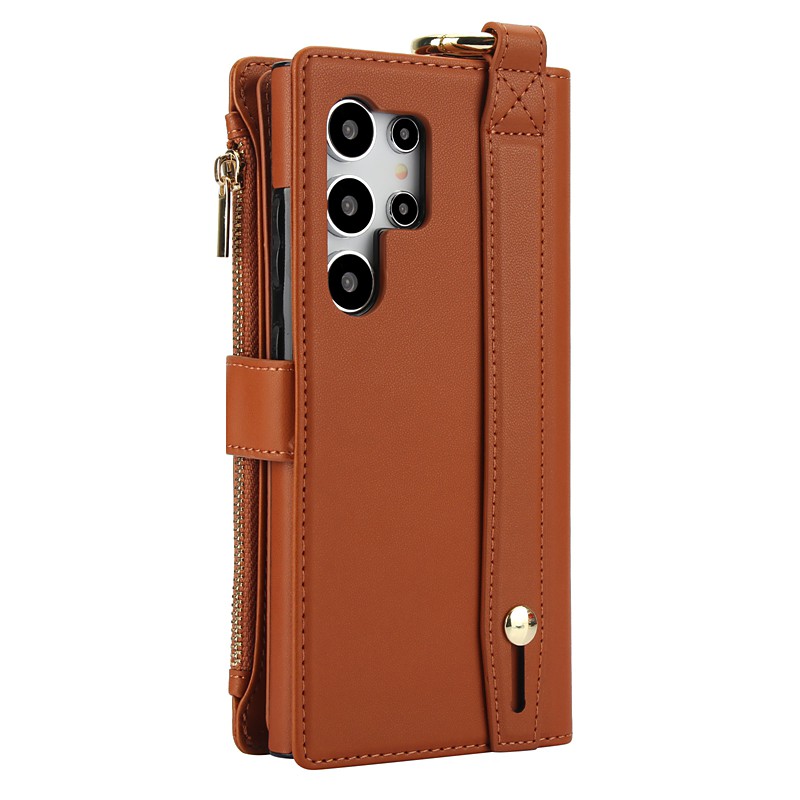 Phone Case For Samsung Galaxy S26 Ultra Plus S25 S24 S23 S22 S23 FE S21 Ultra Plus A55 5G A15 A14 Back Cover Wallet Case with Stand Holder Ring Holder Zipper Retro TPU PU Leather
