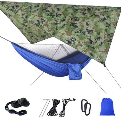 Camping Hammock with Mosquito Net Hammock Rain Fly Camping Tarp Outdoor Portable Sunscreen Anti-Mosquito Ultra Light (UL) Breathable Parachute Nylon with Carabiners and Tree Straps for 2 person