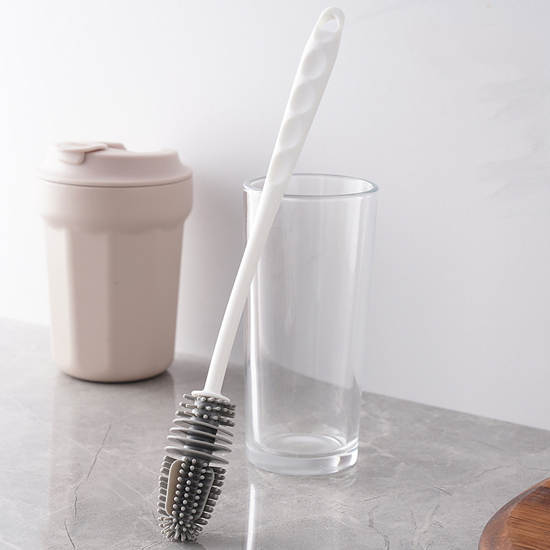 Silicone Bottle Brush for Cleaning Cups and Bottles, Long Handle Cup Scrubber for Water Bottles, Mugs, Baby Bottles, Lids, Reusable Dish Cleaning Brush Tool