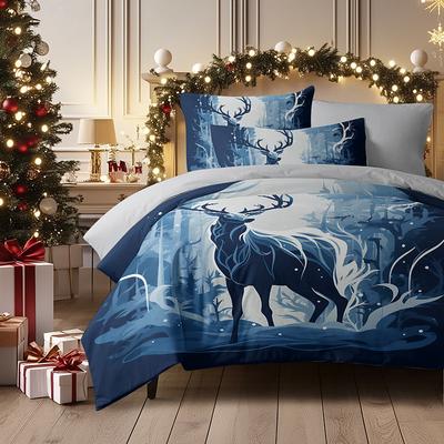 Christmas Comforter Set Full 100% Cotton Duvet Cover Set Christmas Forest Deer Bed Bedding Set 2-Piece Set 3-Piece Soft Short Plush Set Ultra Soft Comforter Set King Queen Duvet Cover
