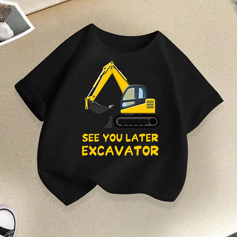 100% Cotton Kids Boys Black White Blue Cartoon Vehicle T shirt Tops Crew Neck Short Sleeve Casual Daily Wear Vacation Fashion Sport Print Summer