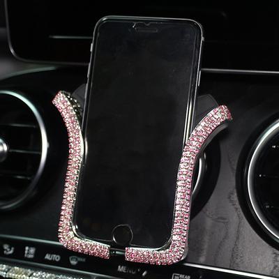 Car Rhinestones Phone Holder Crystal Air Outlet Vent Support Phone Diamond Clip Car Interior Universal Smart Phone Stand Automotive Parts Accessories